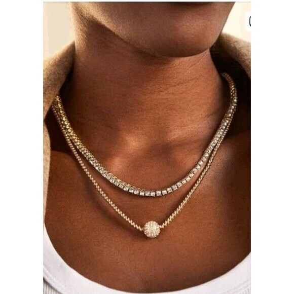 NWT Baublebar Bennett Clear CZ 18k Gold Plated Silver Tennis Necklace 16-19" - Picture 2 of 5